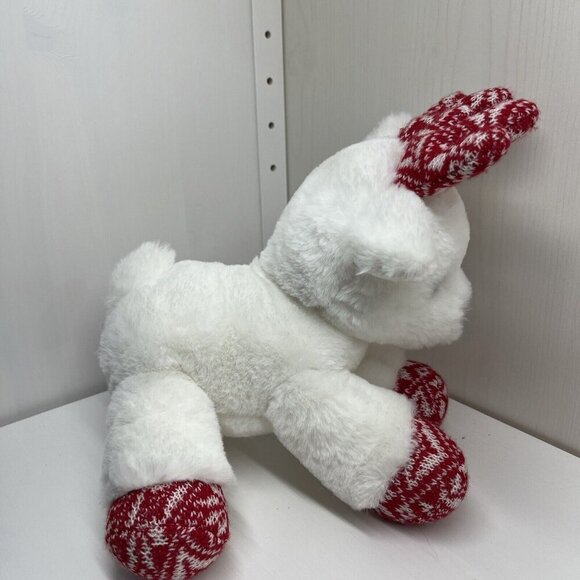 Aurora Christmas Holiday Merry Reindeer Festive Stuffed Animal White Red NWT - Picture 2 of 11
